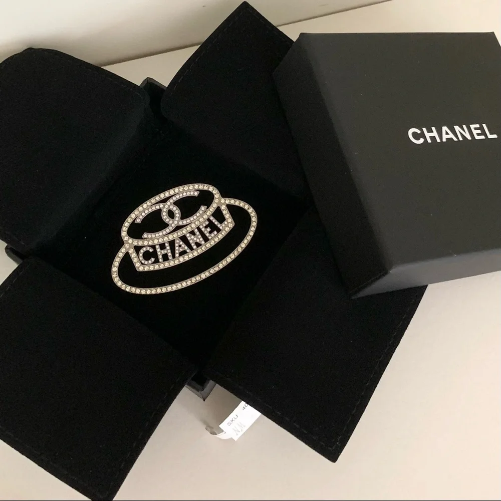 Chanel crystal hat brooch pin
